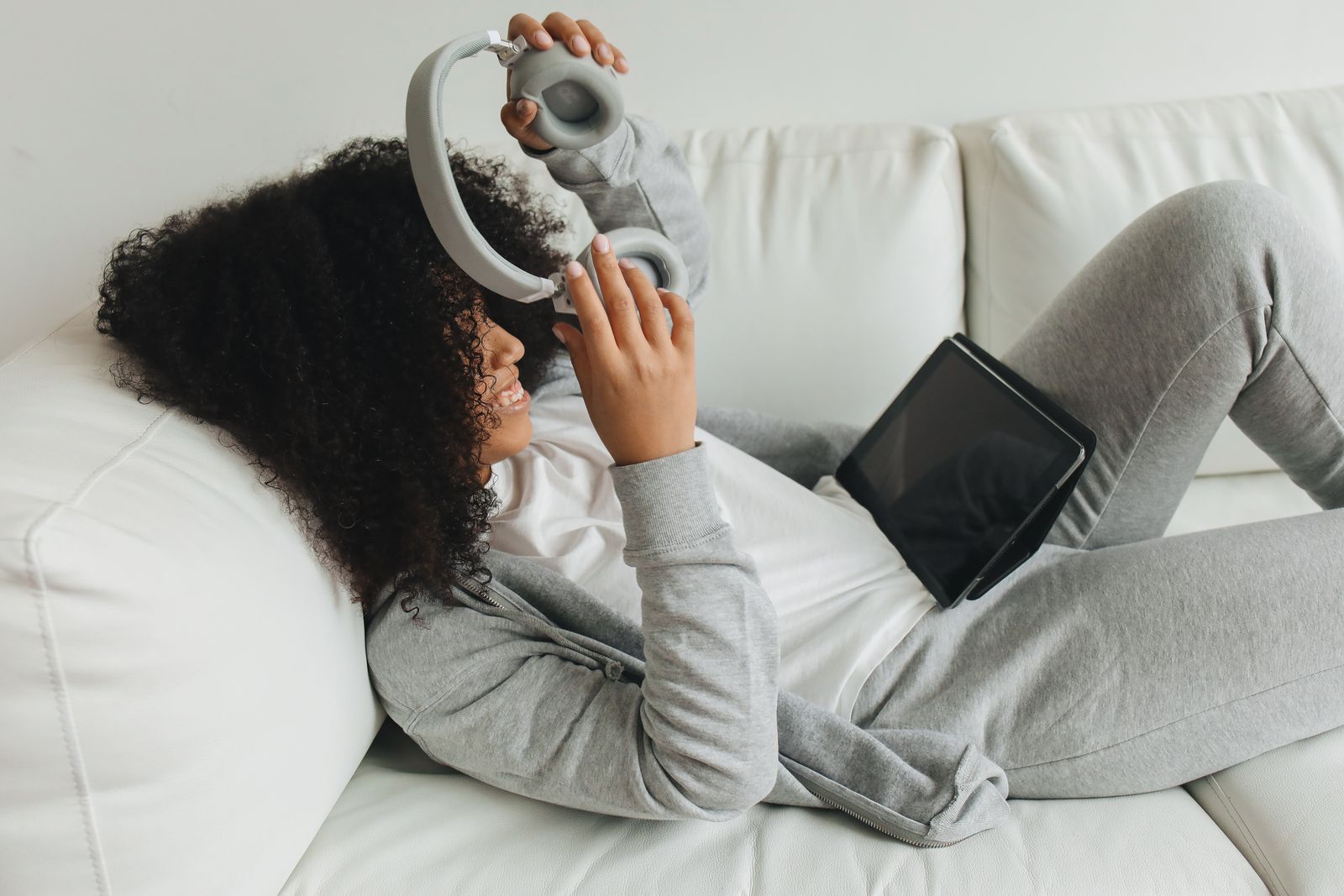 Woman relaxing with headphones